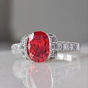 Elegant Silver and Red Gemstone Ring